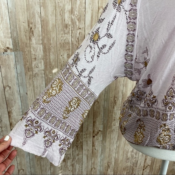 Free People Medallion Linen Blend Long Sleeve Top Size Small - Picture 5 of 12